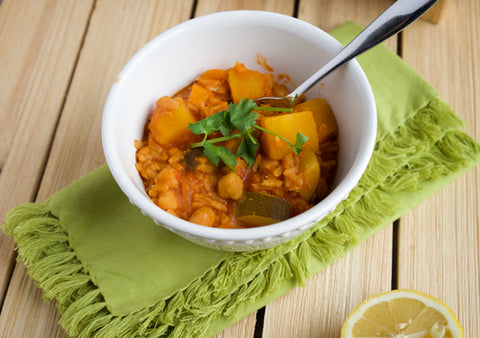 Squash stew with lentils, rice and veggies