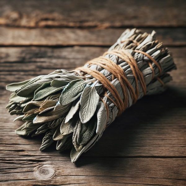 A bundle of sage, representing cleansing and purifying properties.