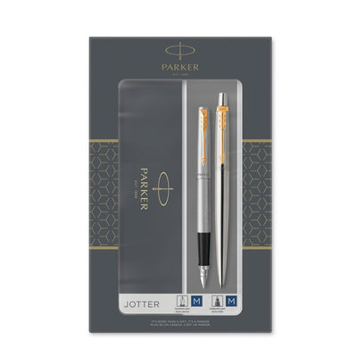 Parker IM Duo Gift Set with Ballpoint Pen & Fountain Pen, Gloss Black with  Gold Trim, Blue Ink Refill & Cartridge