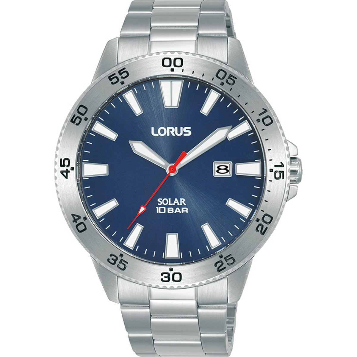 watch – lorus gents Cullagh bracelet blue steel stainless solar Mc Jewellers dial R.