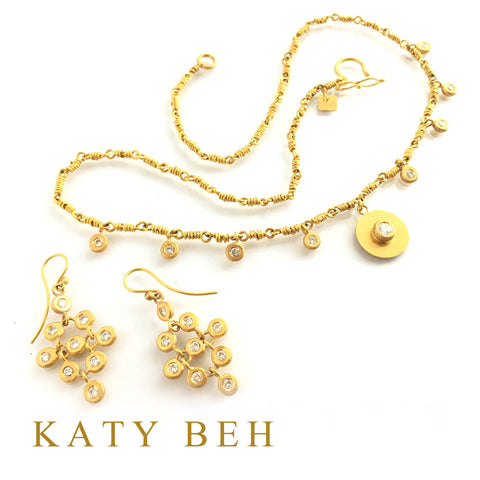 Custom Diamond Necklace Diamond Earrings 22k Gold Katy Beh Jewelry New Orleans