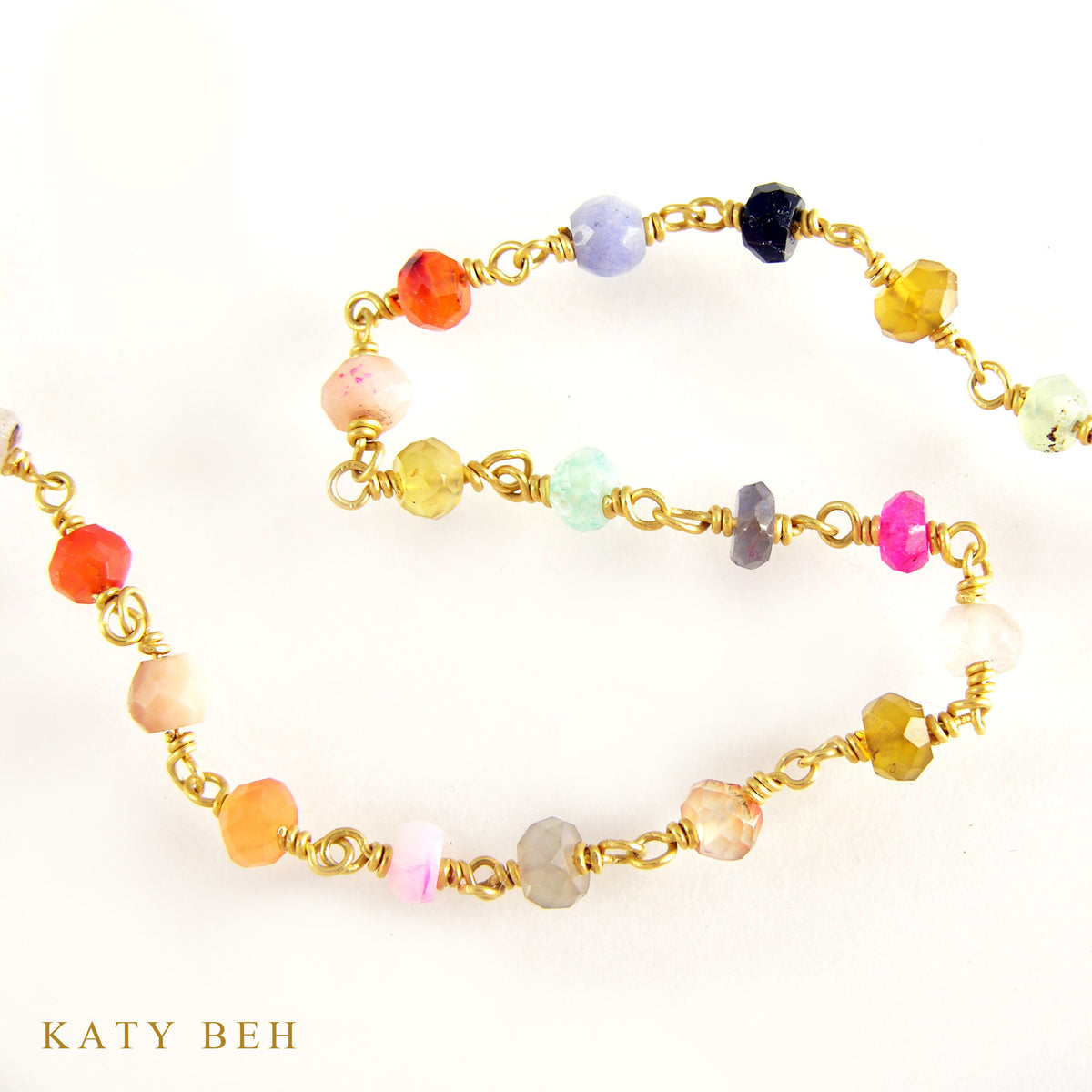 Mixed Semi Precious Gem Chain Necklace Katy Beh Jewelry
