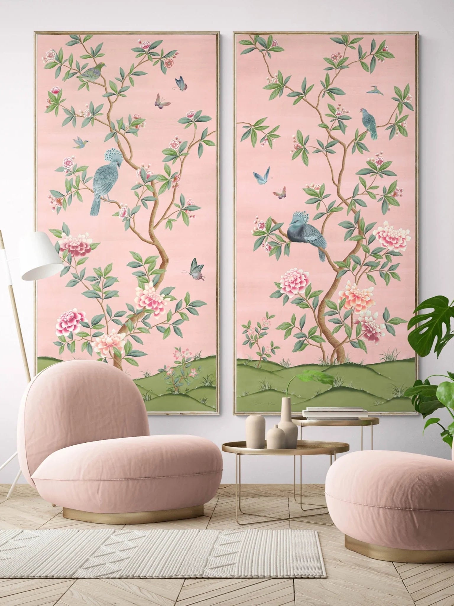 'Euphoria' set of two chinoiserie wall panels by diane hill