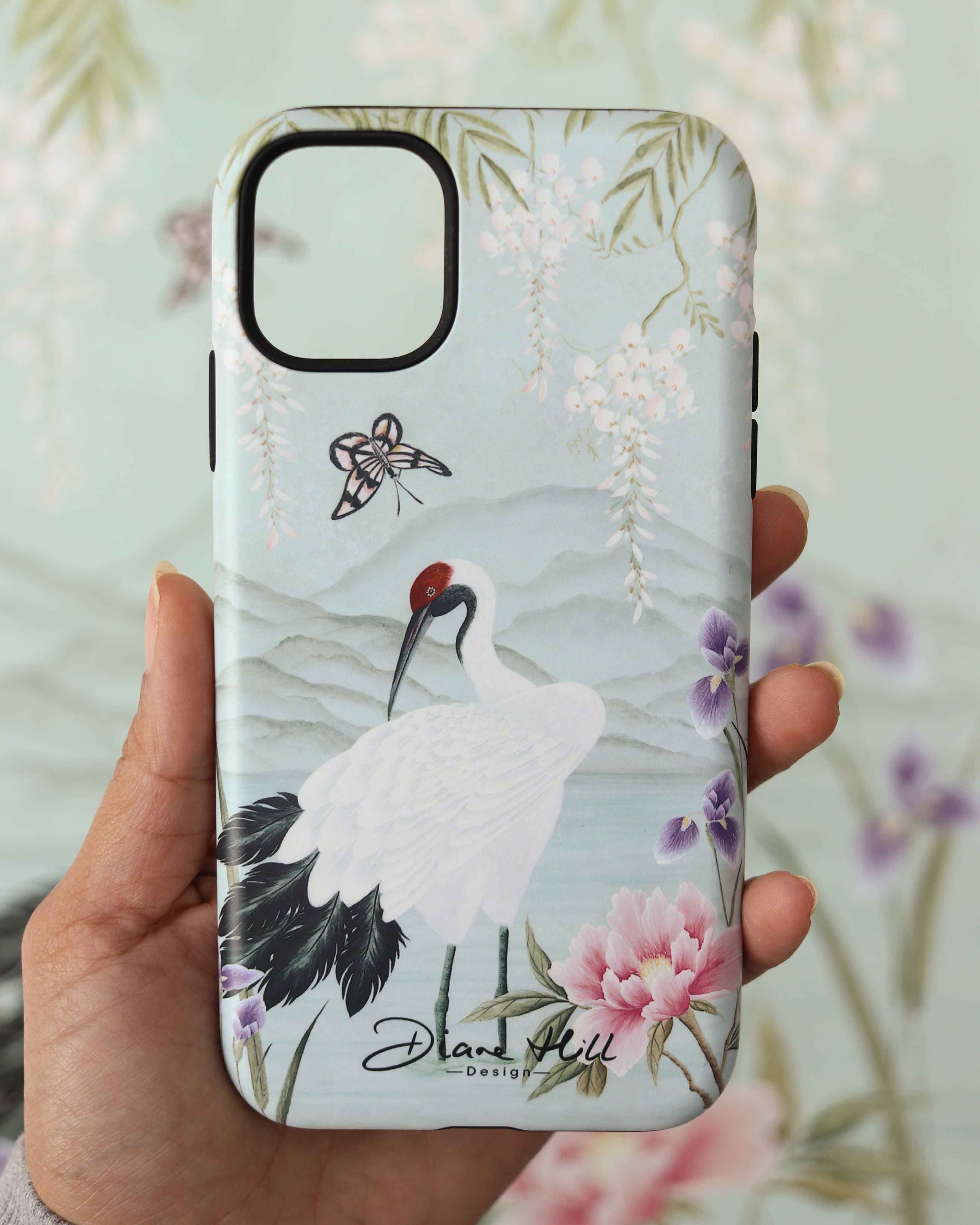 Photograph of Diane Hill's chinoiserie phone case 'Elina'