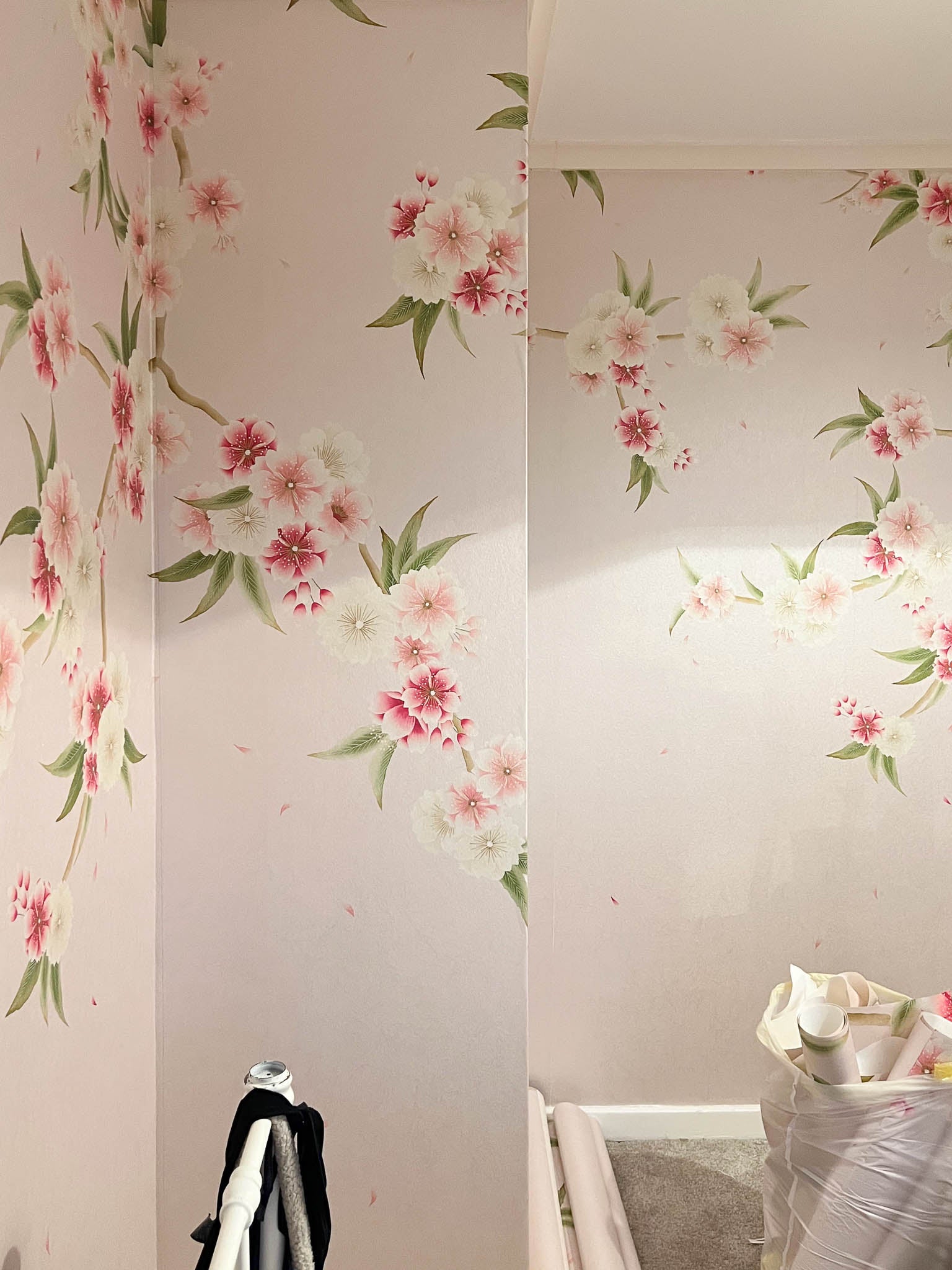 'Rosa' wallpaper by Diane Hill on bedroom walls