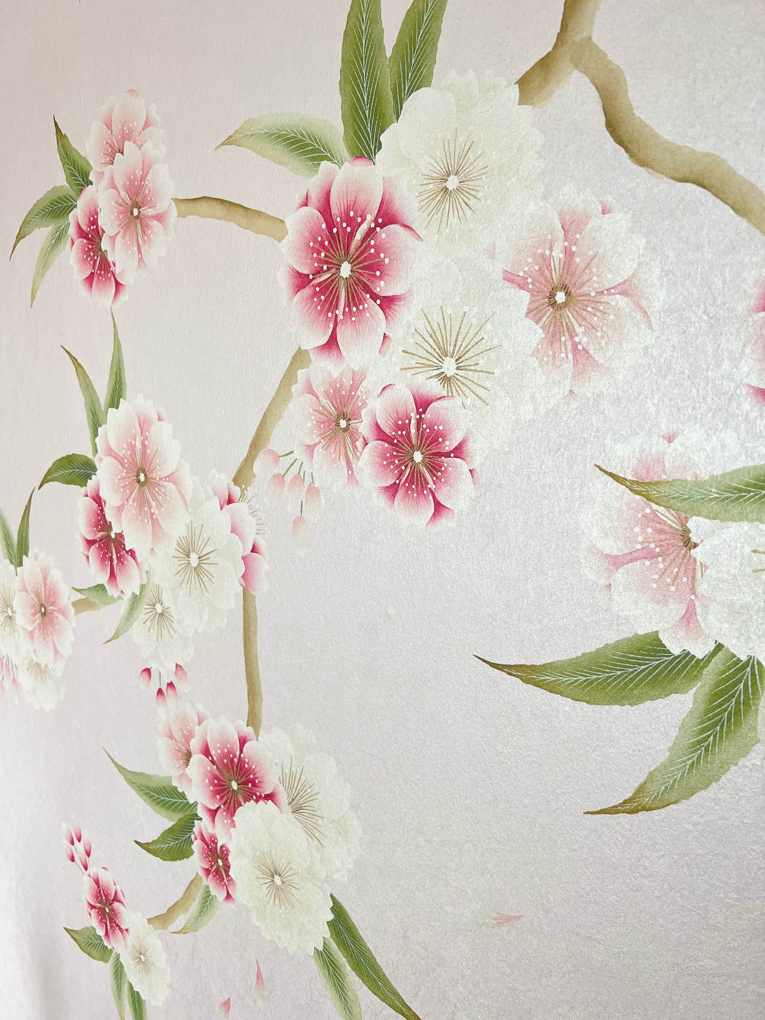 Up-close photograph of Diane Hill's 'Rosa' wallpaper