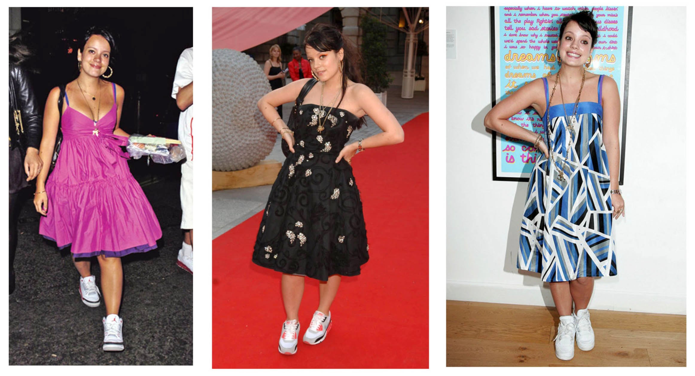Lily Allen wearing dresses and trainers