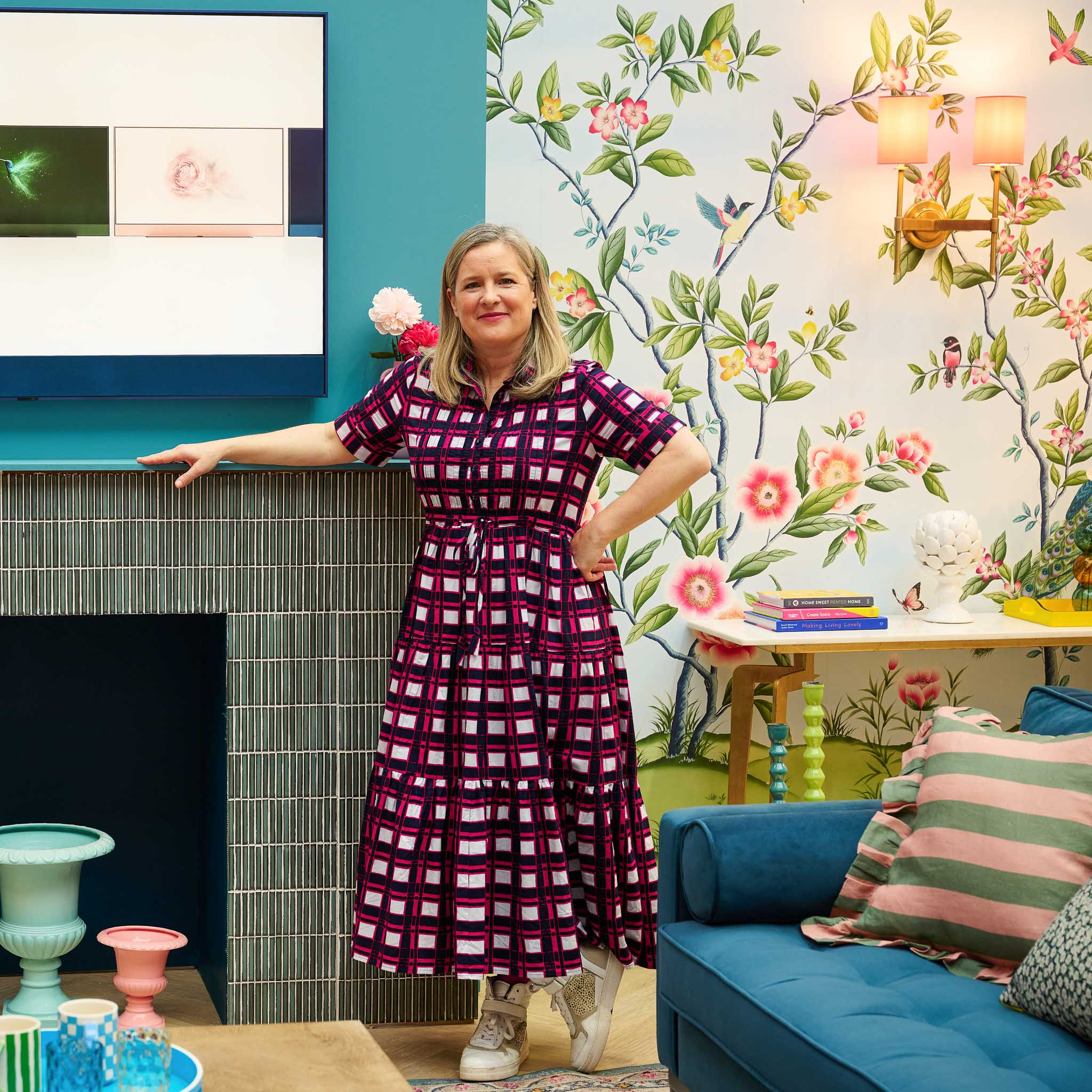 Sophie Robinson interior designer chose florence chinoiserie wallpaper for her stand at the ideal home show