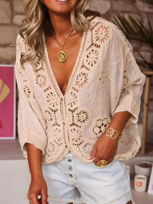 DELLA Crochet Lace V-Neck Blouse - TJ On Trend