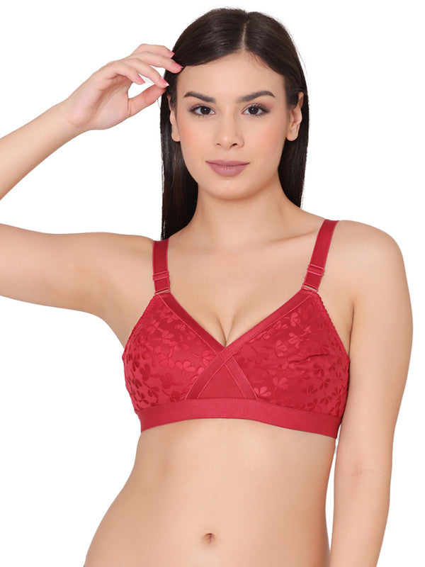 Buy INNER TOUCH Women's Cotton Fancy Net Non-Padded Non-Wired Full Coverage  Bra (30B,Red) at