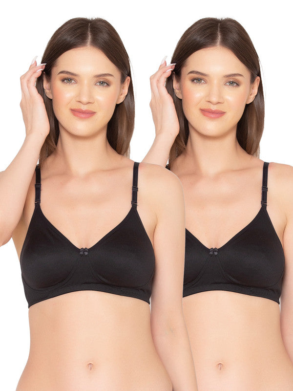 Women's Pack of 2 seamless Non-Padded, Non-Wired Bra (COMB03-BLACK