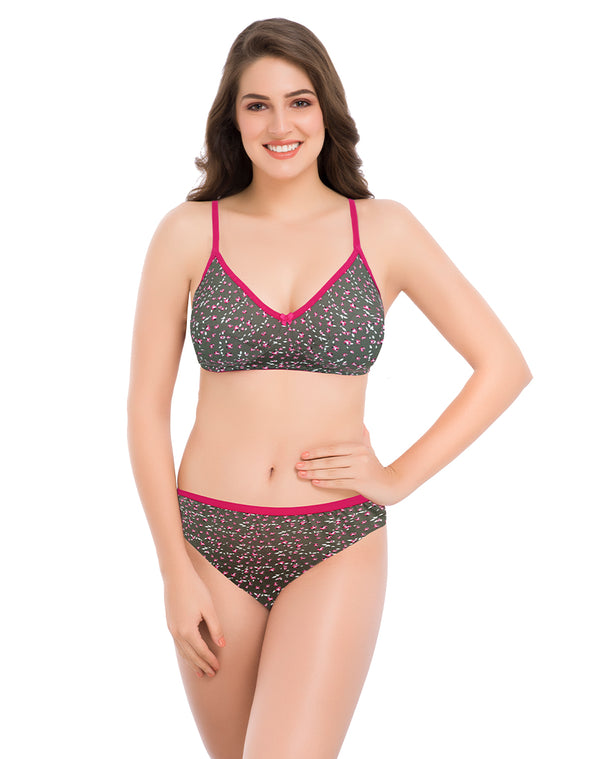 Buy K LINGERIE Women's Non Padded Seamed Cup Cotton Trendy Printed Bra  Panty Set (5074) at