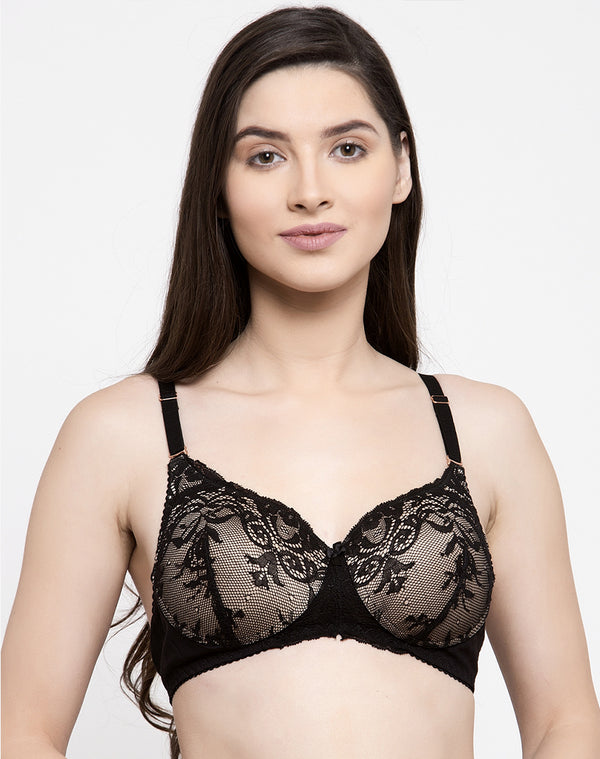 2 Pack Unpadded Stretch Lace Underwire Bras (34B, Black) at  Women's  Clothing store