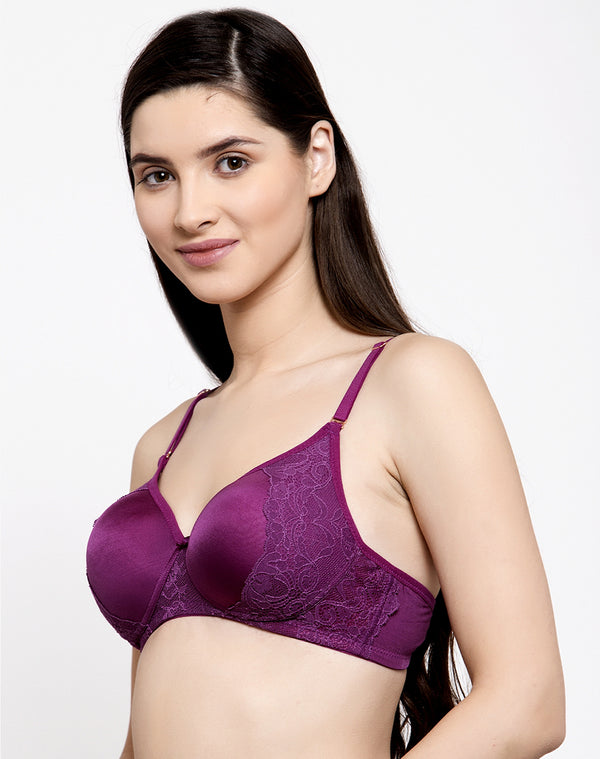 Buy N-Gal Non Padded Non Wired Medium + Coverage Lace Bra - Maroon at  Rs.384 online