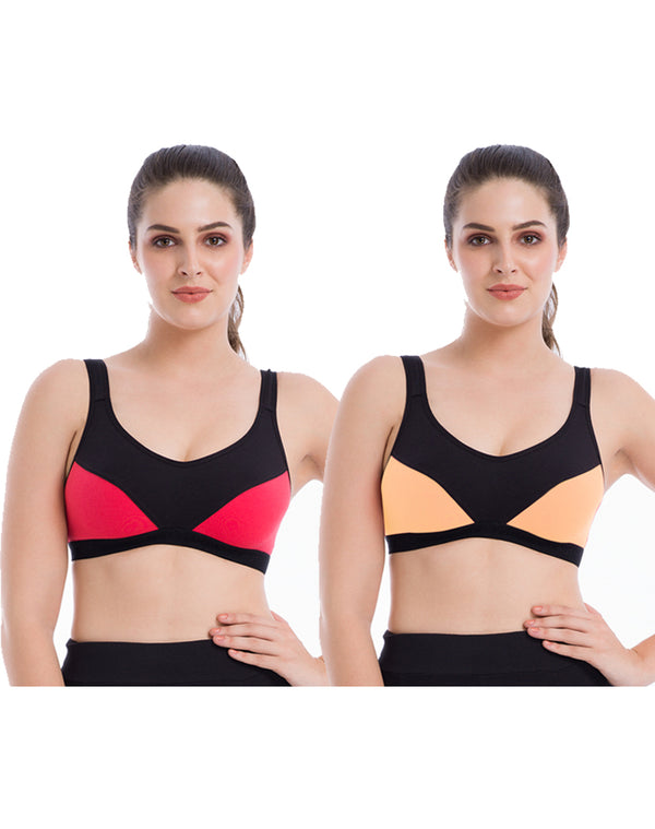 Buy Satin Strings Present Non Padded Medium Impact Sports Bra (2 Pcs Pack)  Multicolour at