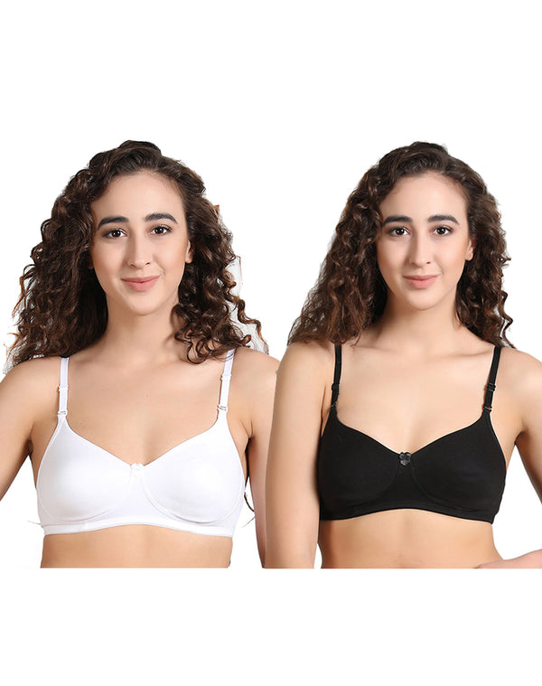 Pack Of 2 Cotton Bra High Quality For Women, Girls, Ladies Classy Skin And  Black Color 3 Steps Huk Fashion Brazier Non Padded