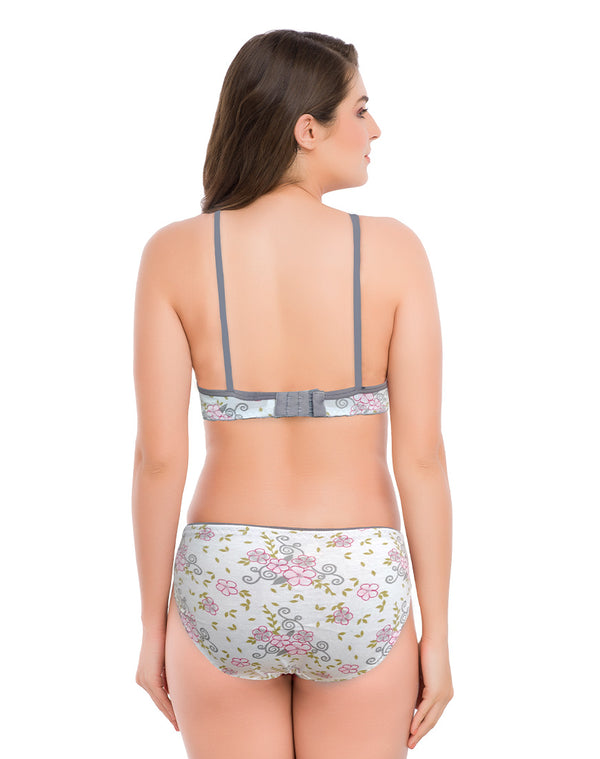 Assorted Soft Cotton Floral Printed Non-wired Bra & Panty Set