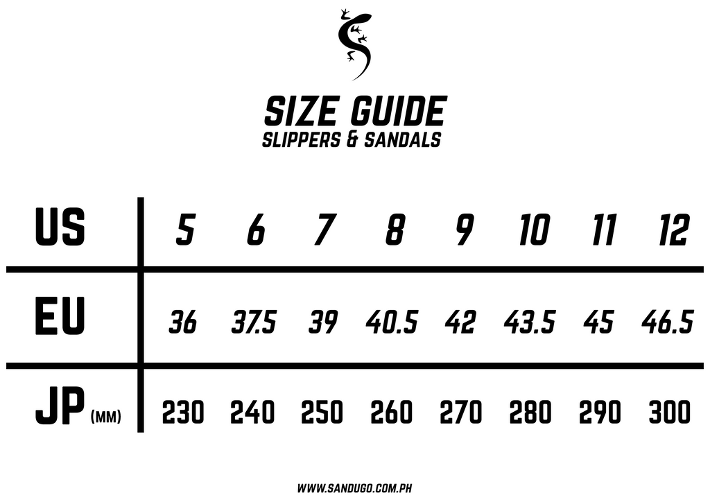 slippers size chart