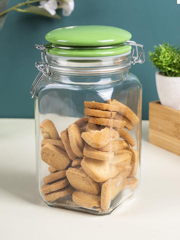 Glass Jar With Green Ceramic Lid - 1200 Ml - MARKET 99