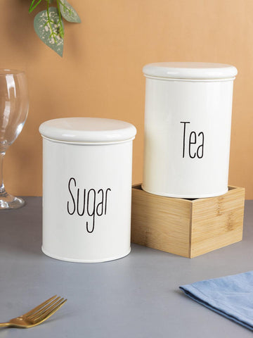 Tea & Sugar Jars - Set Of 2 (White, Each 900 mL) - MARKET 99