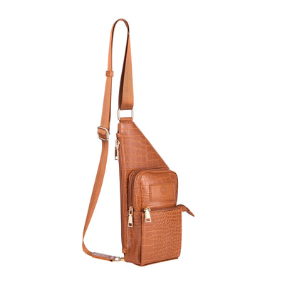 ABYS Genuine Leather Brown Tan Vertical Waist/Sling Bag/Passport/Mobile  Pouch for Men & Women