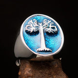 Excellent crafted Men's blue oval Tree of Life Ring - Sterling Silver - BikeRing4u