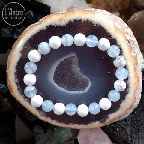 Bracelet avec Agate Dentelle et Howlite Blanche Boules de 8 mm