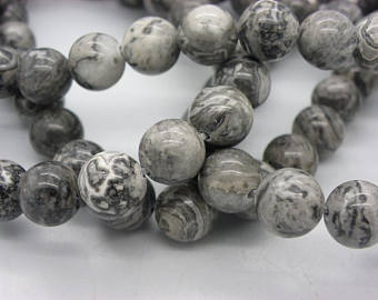 Perles de pierres de jaspe gris