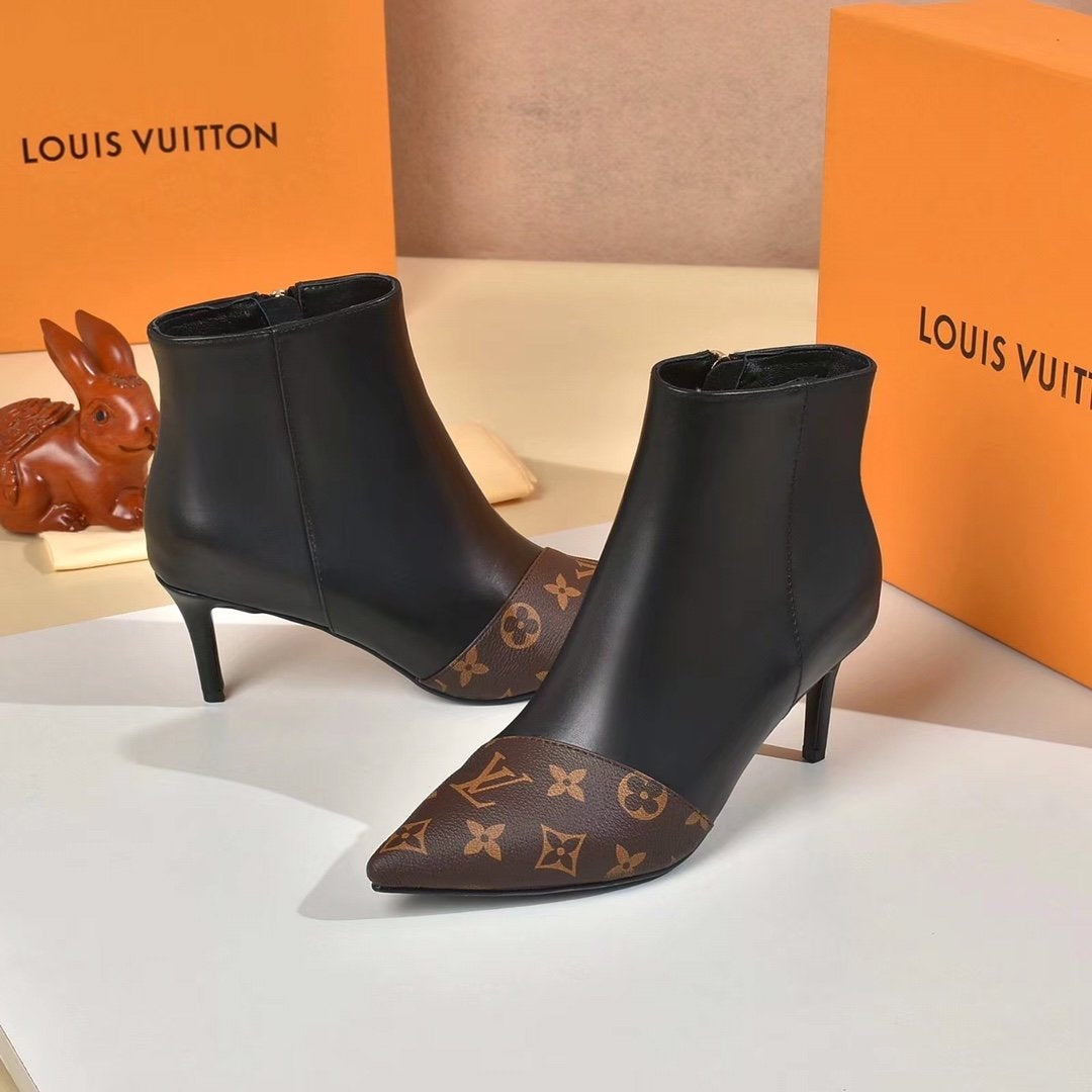 lv louis vuitton trending womens black leather side zip lace up 