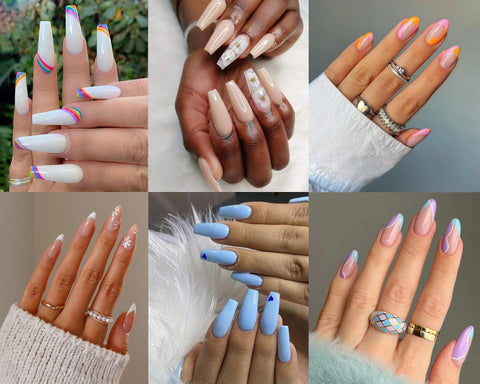 A collage of different sets of nails