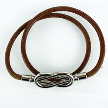 Load image into Gallery viewer, HERMES ATAME Double Tour Bracelet Choker Brown Leather Silver Tone HDW with Box
