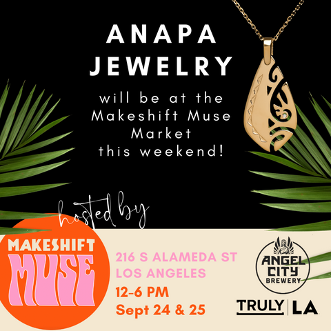 We will be at the Makeshift Muse Market in DTLA at the Angel City Brewery and Truly LA tasting room this Saturday and Sunday, September 24th and 25th!  This event is meant to bring the community together and highlight local artists and small business owners. We are excited to be apart of it and meet everyone!  Anapa Jewelry will have a booth on both days, so please come by and say hi! Have a beer with your friends at the brewery, or try some seltzers or unique drinks at the Truly LA tasting room, they are located right next to each other! The patio will have vendors and artisans from LA, so you can discover new products and shop small! Never too early to get started on those Christmas gifts!   We will be bringing our collections and have some giveaways too! Make sure to check out our booth!   Looking forward to meeting you all this weekend!   Makeshift Muse Market  12-6 PM   September 24th and 25th  216 S Alameda St, Los Angeles, CA 90012