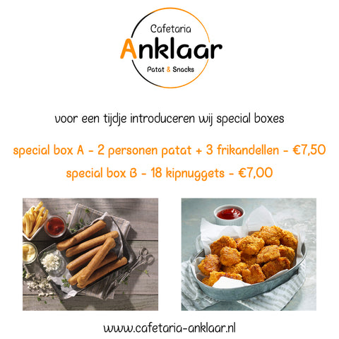 Special Boxes - 2 Personen Patat + 3 Frikandellen of 18 Kipnuggets