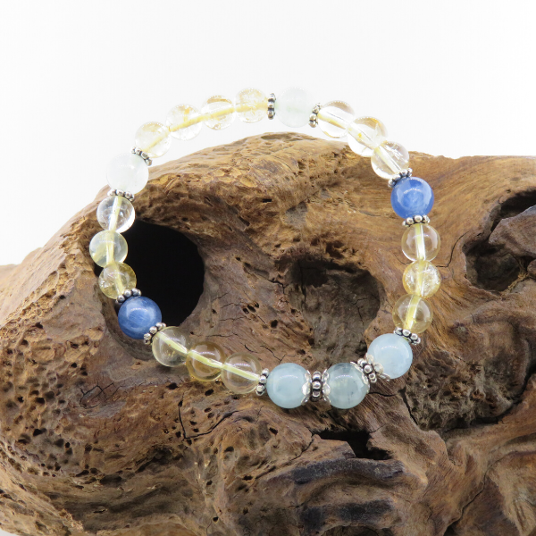 Citrine Bead Bracelet with Aquamarine, Kyanite and Silver