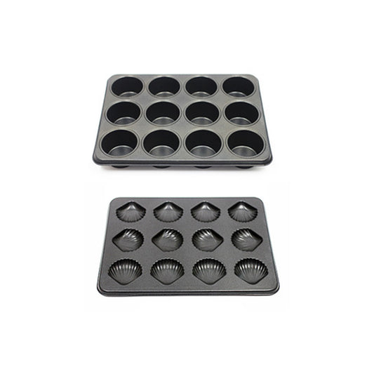 Cup Cake Pan + Shall Shape Madeleine Pan Set (12 Cup)