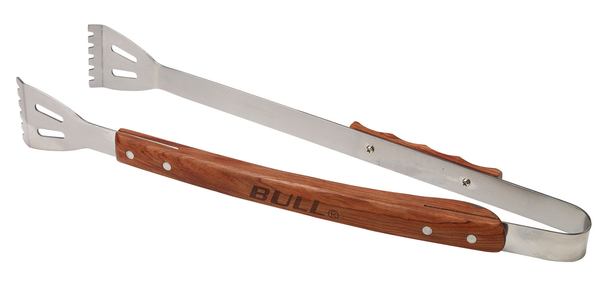 BULL Wood Handle Tongs BBQstoreuk