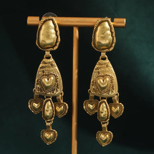Women Gothic Carved Shape Heart Antique Vintage Drop Gold Color Indian Dangle Earrings - JoyzBoutiques