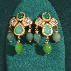 Women Gothic Vintage Drop Dangle Earrings for Woman Tassels Water Droplets Natural Green Stone Gold Color Antique Jewelry Designer New - JoyzBoutiques
