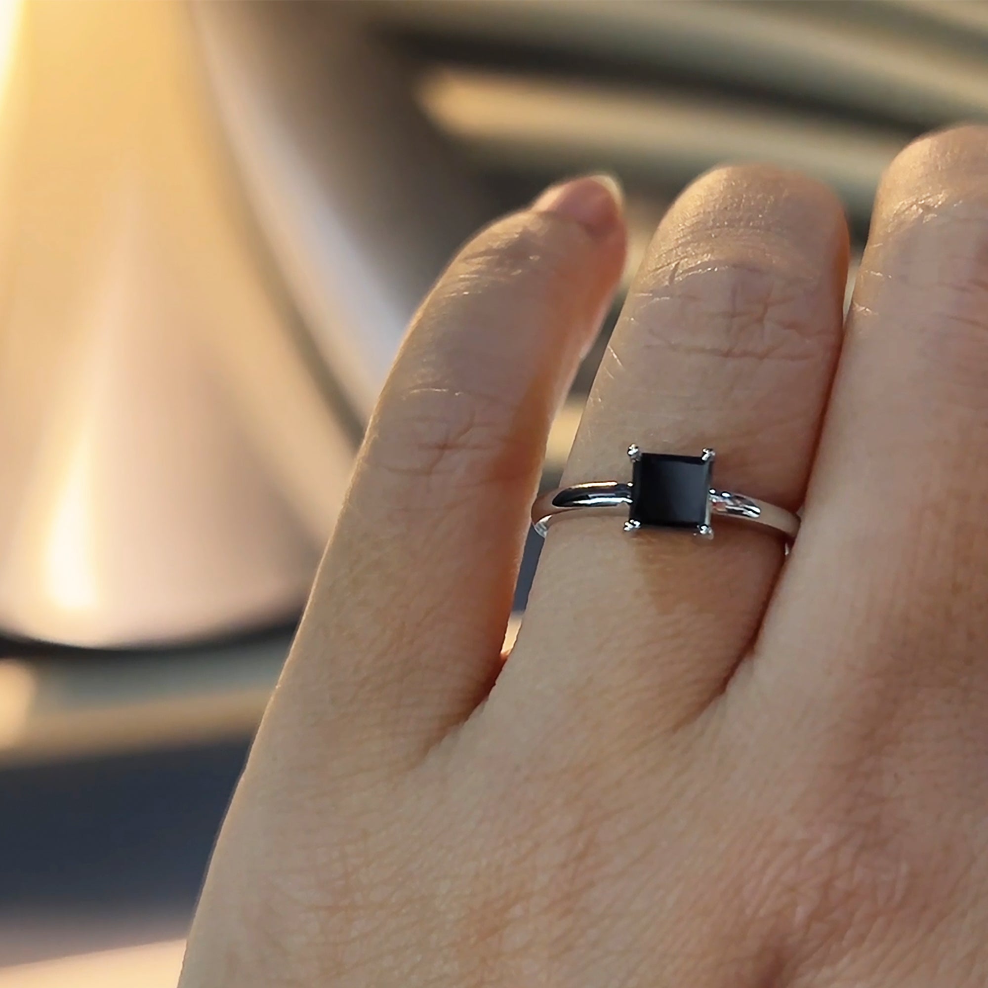 2.50 ct Black Onyx and Diamond Ring, Black Onyx Solitaire Ring with Diamond Bridge Accent, Black Onyx Engagement Ring (8 mm Round Shape Black Onyx)