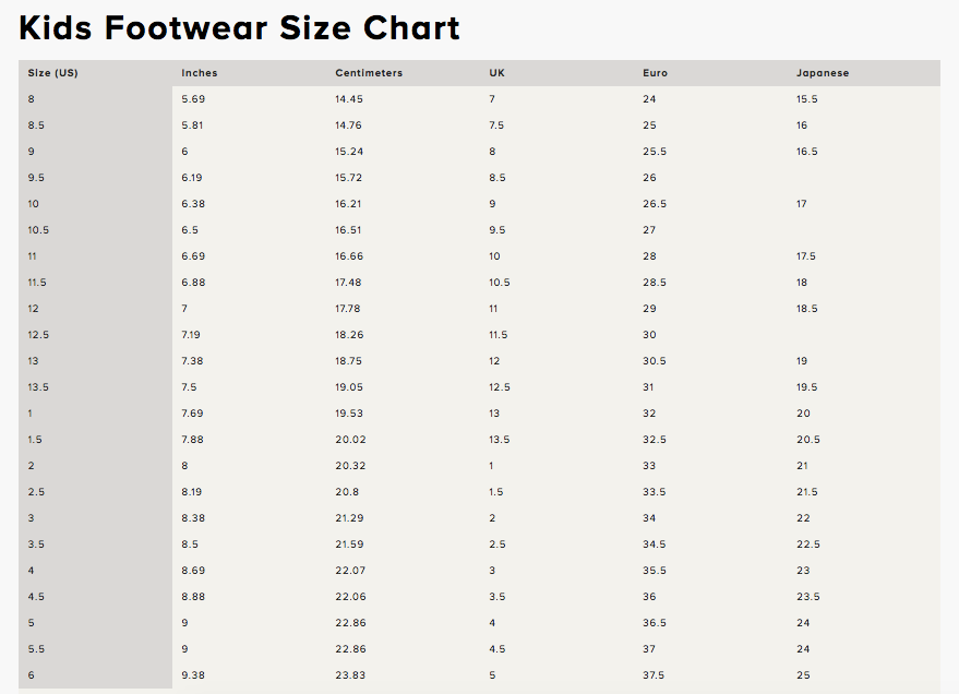 Kid Size Guide