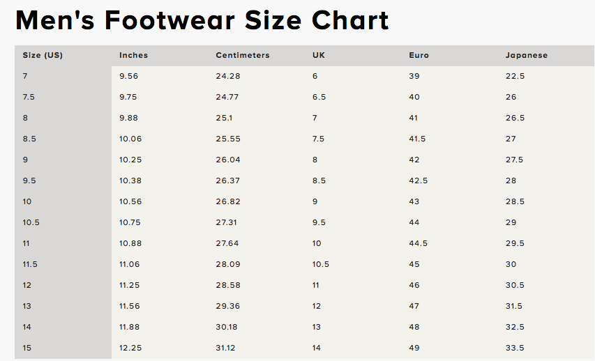 Men Size Guide