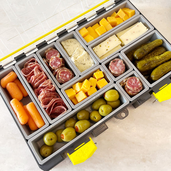 Divided Serving Tray with Lid and Handle Snackle Box Charcuterie