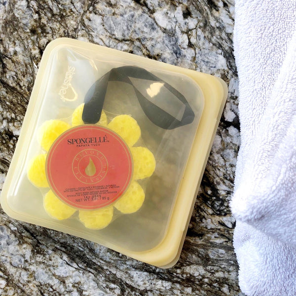 Spongelle body wash sponge in a Stasher bag on barquegifts.com