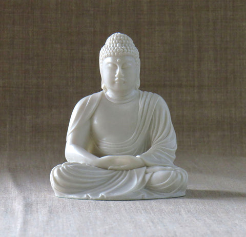 Statue de jardin Buddha 6 en granulat de marbre de Carrare et ciment blanc