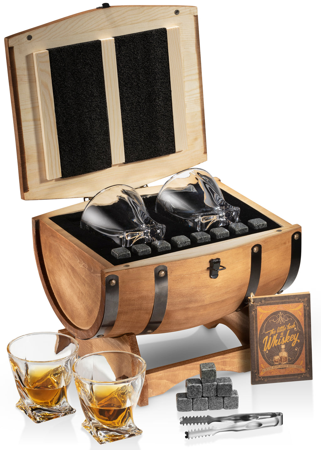 Whisksey Stones Gift Set - Set of 6 Gold Chilling Stones - Rocks Ice Cubes  - Beautiful Military Wooden Gift Box for Men, Christmas Stocking Stuffers