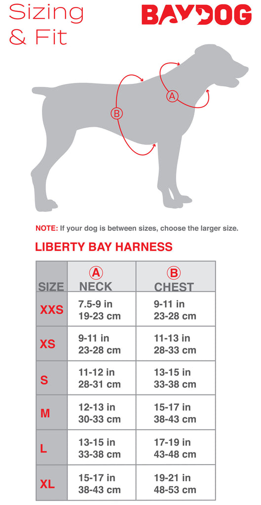 Liberty Bay Dog Harness Size Guide