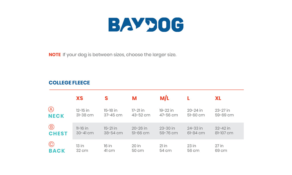 Saginaw Bay Dog Fleece Size Guide