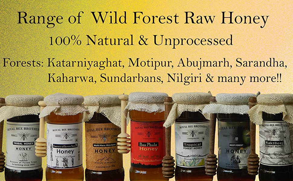 Collection of honey harvested from Abujhmal forest, Sarnadha Forest and Sundarbans Mangrove Forest