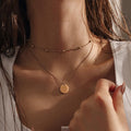 Necklace Double Layers Chains Female Women Influencer Gold Coin Choker Pendant Ins Style Necklace Jewelry FHN004