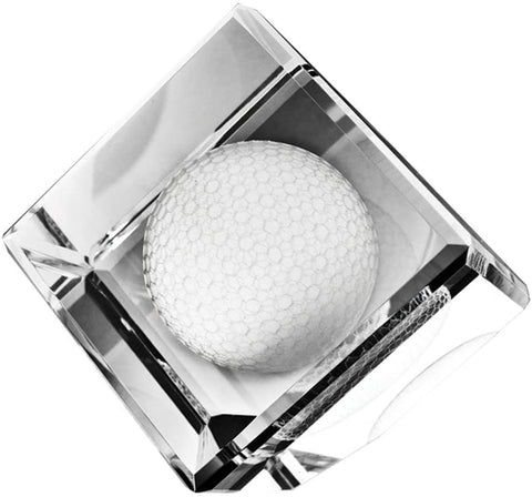 Standing Crystal Cube With 3D Golf Ball